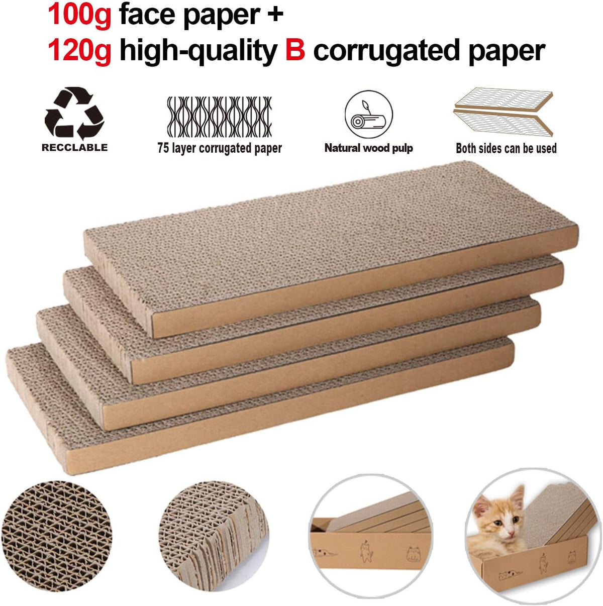 4 Packs in 1 Cat Scratch Pad with Box, Cat Scratcher Cardboard - 4 PCS - image 3