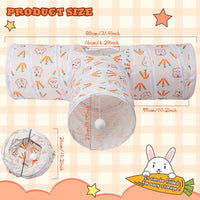 Bunny Tunnels & Tubes, 3-Way Collapsible Rabbit Hideout for Bunnies – Essentials for Small Pets - Carrot - image 2