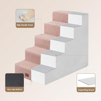 EHEYCIGA Dog Stairs for High Bed 22.5" H, 5-Step Dog Steps for Bed, Pet Steps for Small Dogs and Cats, Non-Slip Balanced Pet Ramp Indoor, Pink