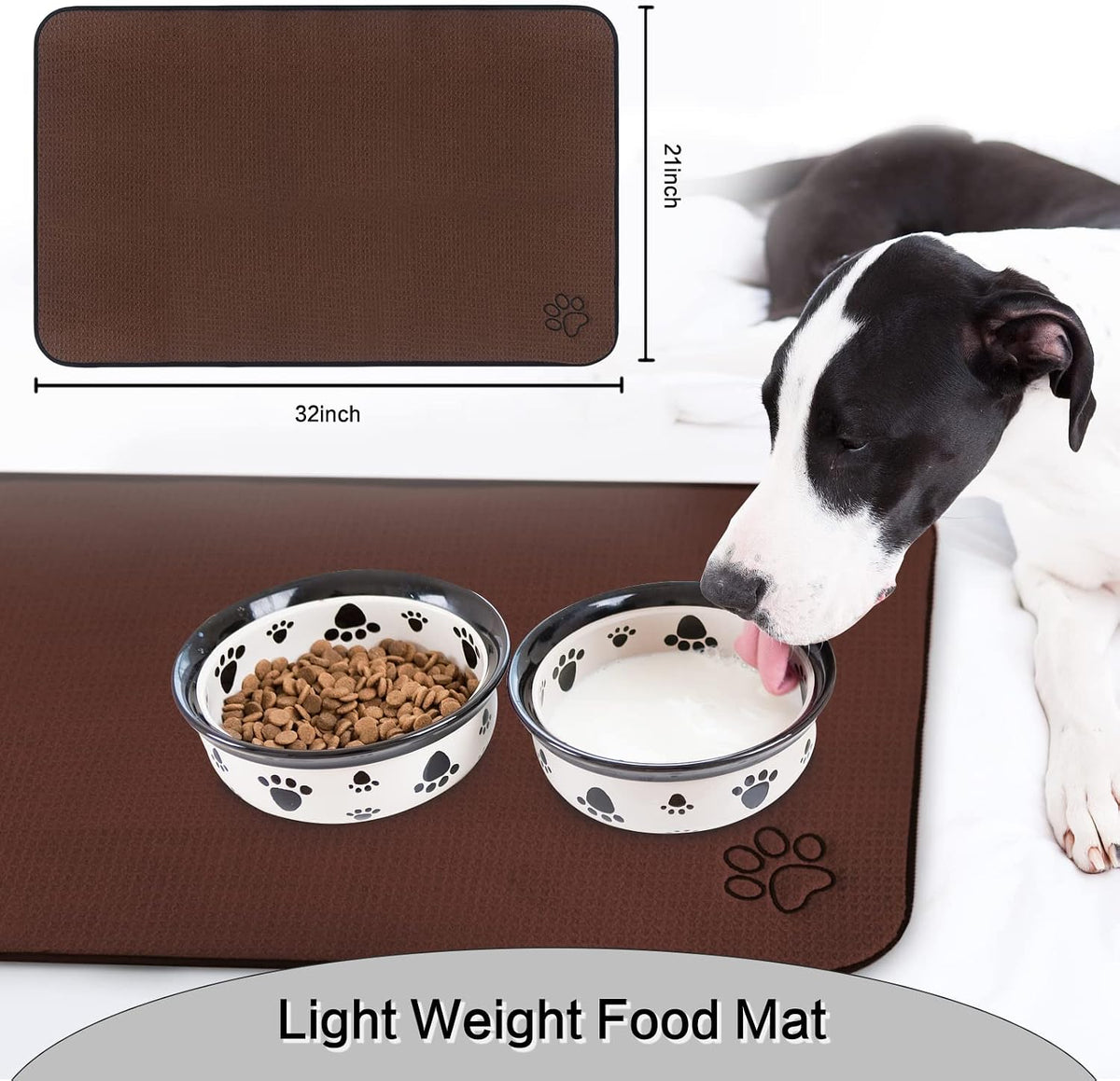 Dog Food Bowl Mat Pet Feeding Mat for Food Water 14.2x24In Grey – Essentials for Dogs - Brown Rectangle / 32"L x 21"W - image 2