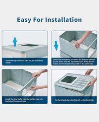 Cat Litter Box with Litter Mat and Scoop, Large Foldable Litter Box with Lid, Front Entry Top Exit Kitty Box, Odor Control, Easy to Clean (Blue)