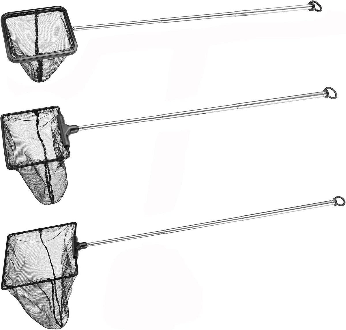 Aquarium Fish Net with Extendable Stainless Steel Long Handle Fine - SML 3PACK