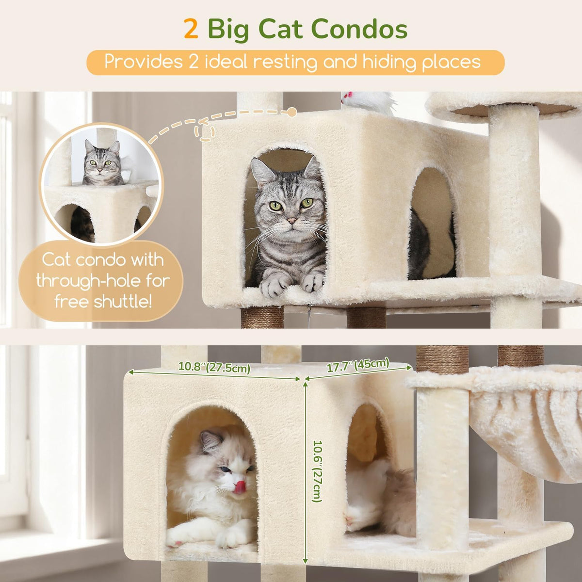 Globlazer 82in Extra Large Cat Tree Tower for Indoor Cats Large Adult - 82inch / Beige - image 3