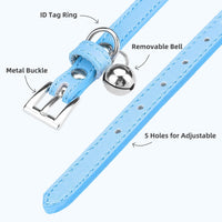 PUPTECK 2 PCS Soft Genuine Leather Cat Kitten Collar with Bells - Blue - image 3