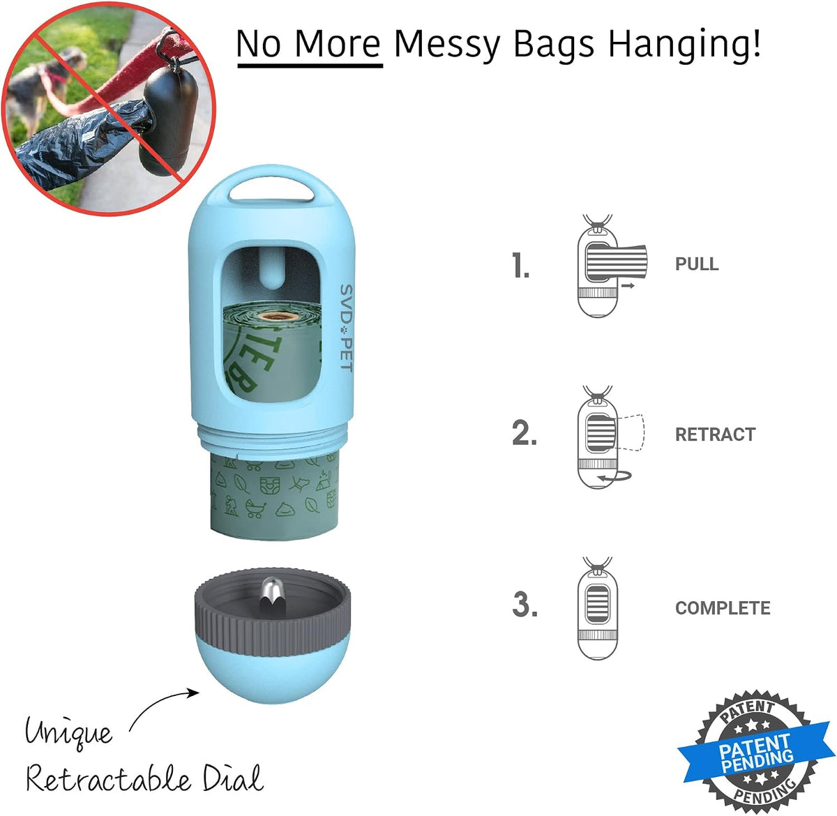 SVD.PET Dog Poop Bag Dispenser, Waste Bag Retractable, Black – Essentials for Dogs - 1-Pack -Columbia Blue - image 2