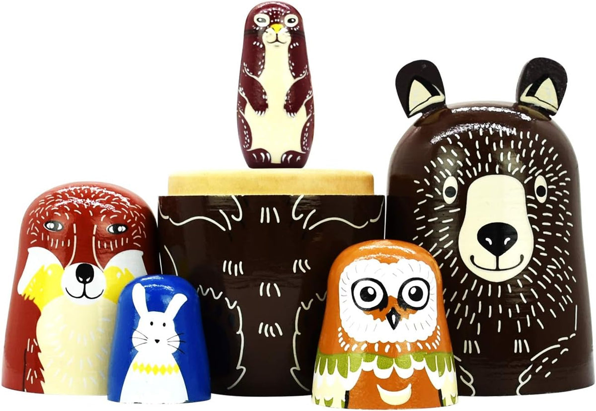 HYCLES Nesting Dolls Russian Matryoshka Wood Stacking Nested Set - ② brown bear - image 2