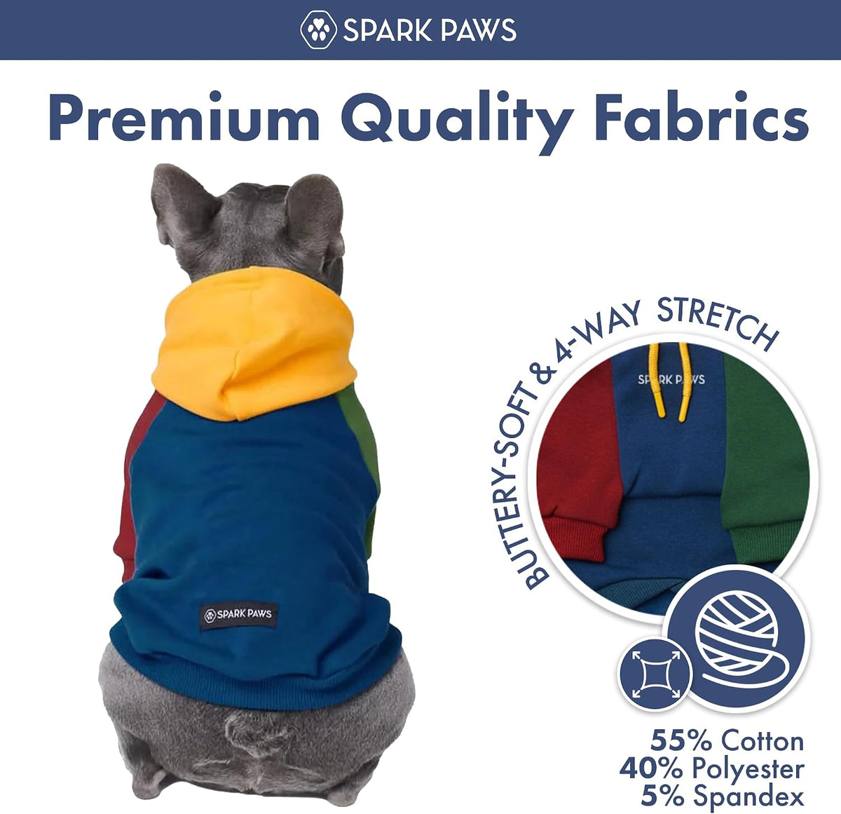Spark Paws Dog Hoodie, Buttery-Soft Sweater Sweatshirt - Primary Color Block / Large - image 2