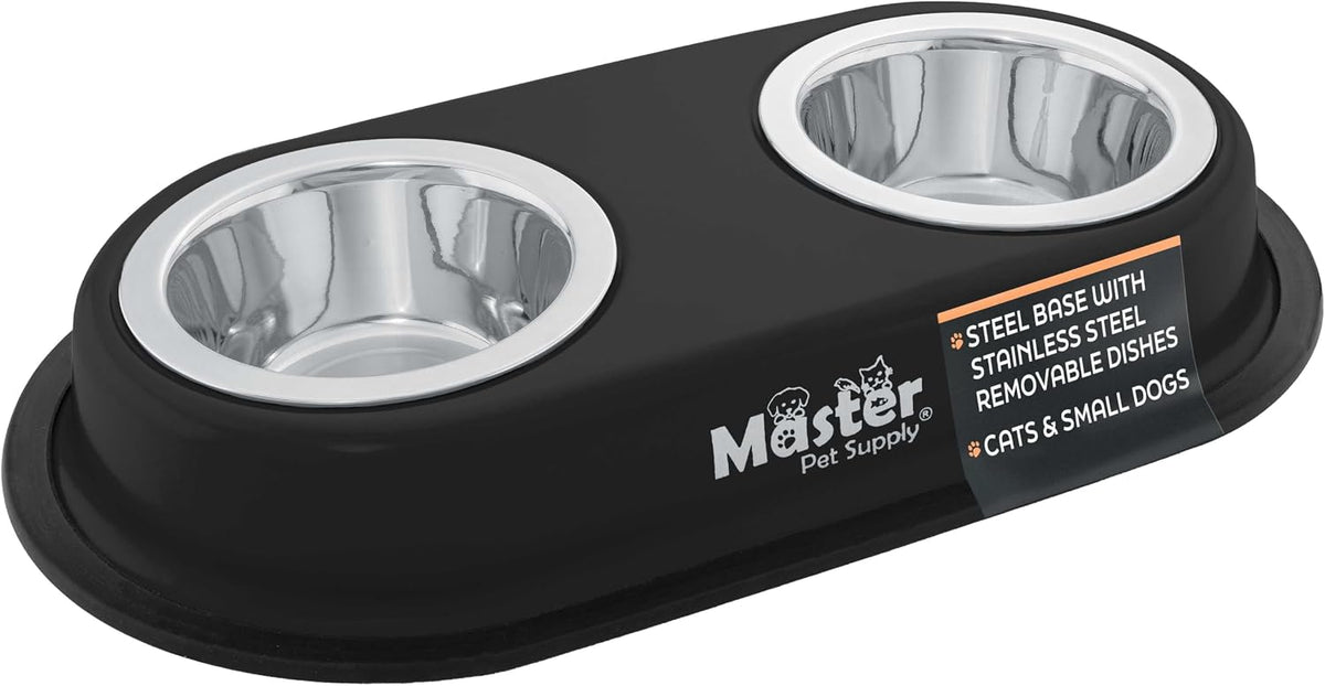 Master Pet Supply Double Dog Bowls Set with Elevated Base Black Velvet – Essentials for Dogs - Black Velvet