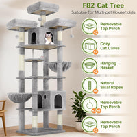 Globlazer Cat Tree Tower for Multiple Adult Cats, F82 - 82 inch / Light Grey - image 2