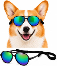 G010 Dog pet Costume Aviator Sunglasses for Medium Breeds – Essentials for Dogs - Black-rainbow mirror / uv400