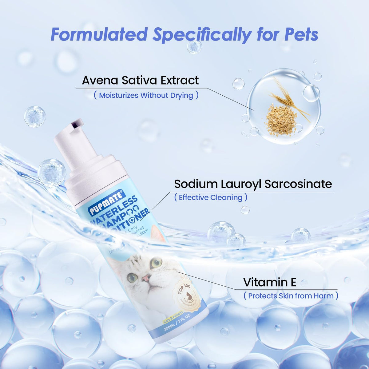 Cat Waterless Shampoo with Brush - 2 × 7 fl oz + 1 Brush - image 2