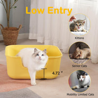 Large Cat Litter Box with High Sides, Cat Boxes for Indoor Cats - Long Side Entry-Grey - image 4