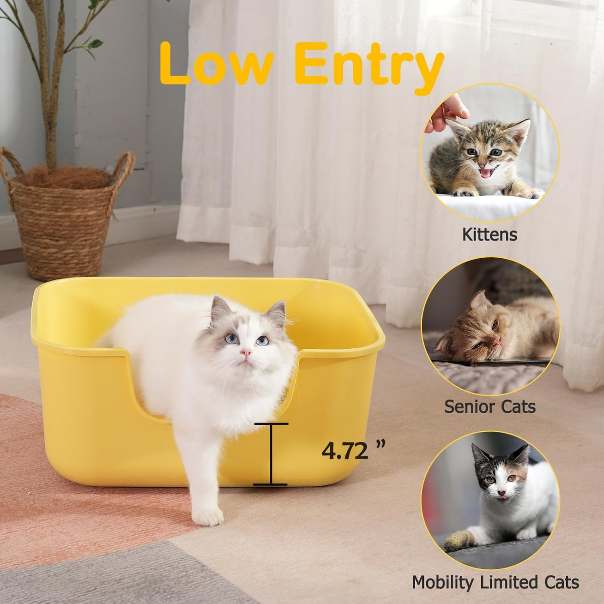 Large Cat Litter Box with High Sides, Cat Boxes for Indoor Cats - Long Side Entry-Grey - image 4