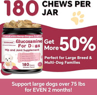 Glucosamine for Dogs - Joint Supplement for Dogs with Chondroitin, MSM, Omega 3, Hemp, Turmeric for Dog Joint Pain Relief, Dog Joint Supplement with Calcium Support Cartilage & Bone Health, 180 Chews