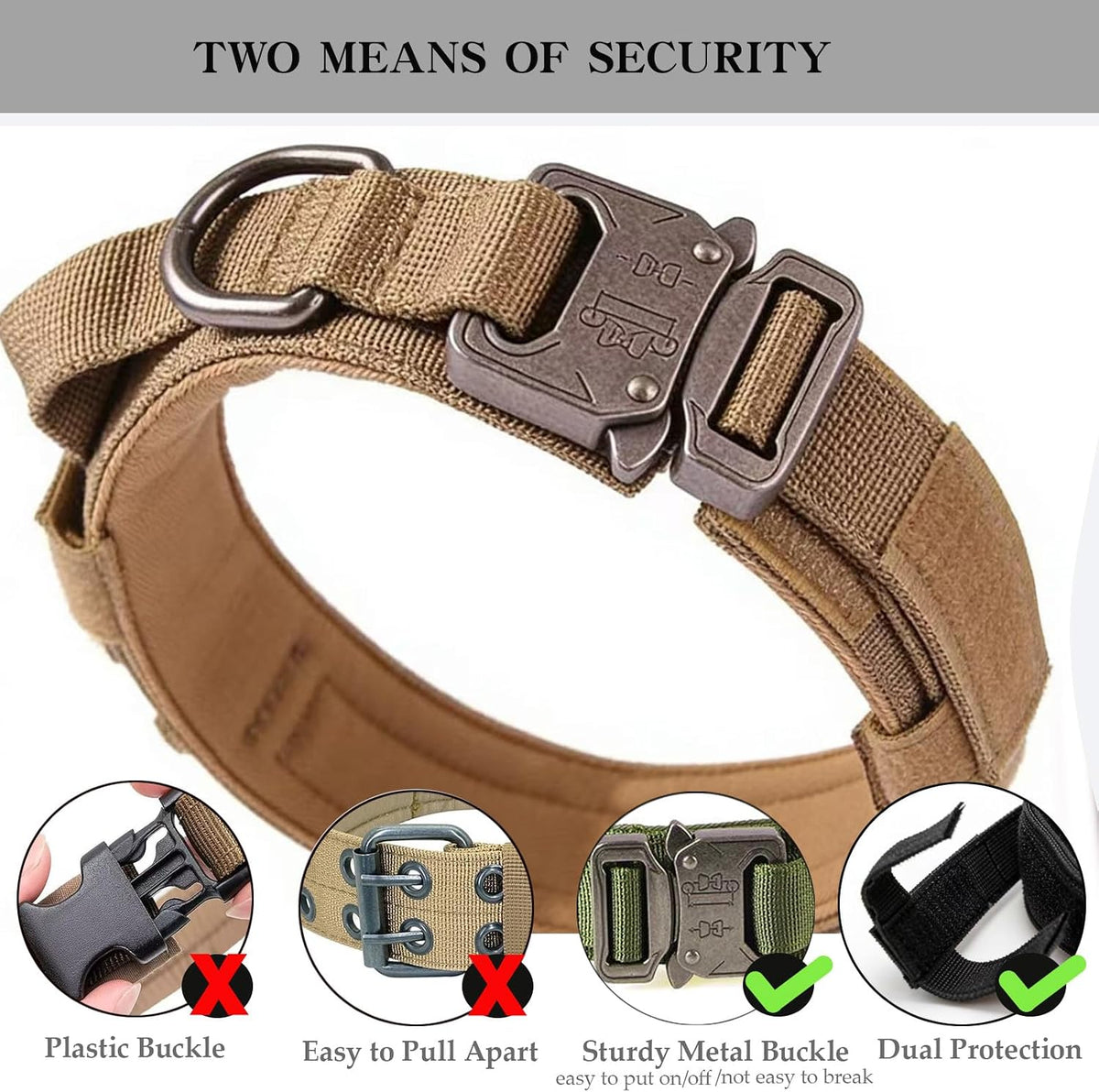 Tactical Dog Collar Adjustable Military Nylon Dog Collar with Control - Large (Pack of 1) / Brown - image 3