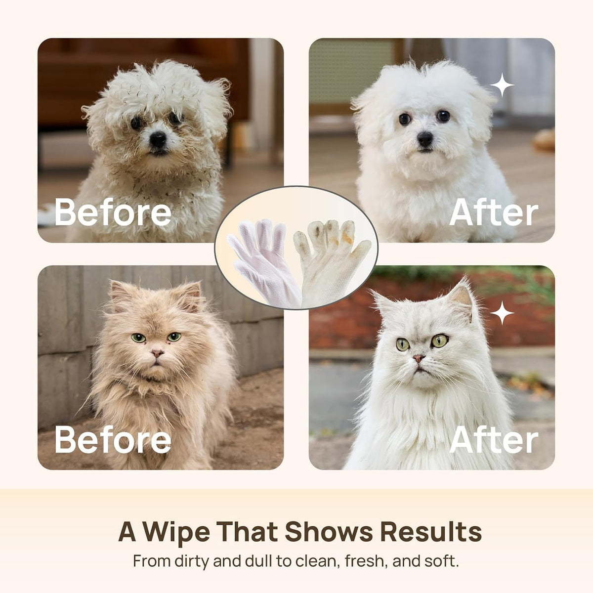 HICC PET Dog Wipes for Dogs & Cats, Glove Design - Verbena Scent / 6 PCS - image 4