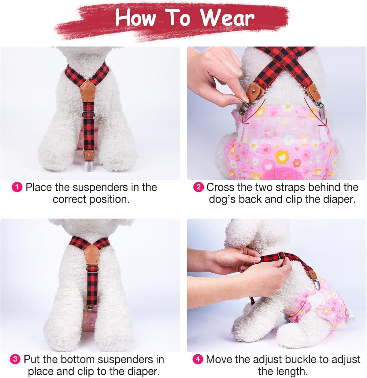 Pet Soft Dog Suspenders 2 Pieces Female Dog Diaper Suspenders - Plaid / Medium/Large - image 2