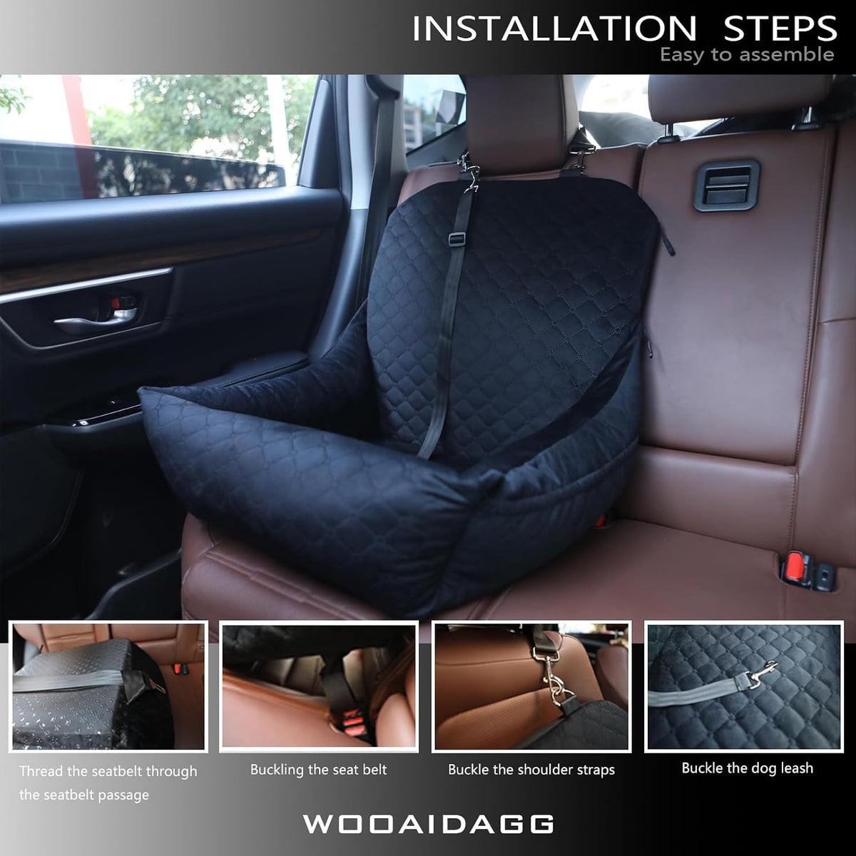 WOOAIDAGG Dog Car Seat for Small Dogs, Ultra-Soft Fabric - Black - image 4