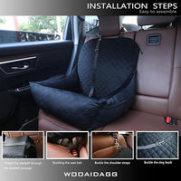 Dog Car Seat for Small Dogs Up to 25 lbs,Covered Ultra-Soft Fabric and Fill in Memory Foam,Fully Detachable and Washable,2 Clip-On Safety Leashes and Storage Pockets(Black)