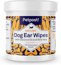 Petpost | Dog Ear Cleaner Wipes - Ultra Soft Cotton Pads in Coconut Oil Aloe Solution - Dog Ear Rinse & Cleanser 100 ct.