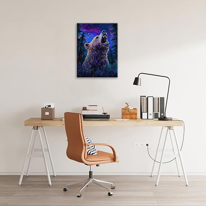 Bear Forest Wall Art Canvas Fantastic Animal Wall Decor Prints Framed Painting Pictures Gifts Artwork for Bathroom Kitchen 16"x20"