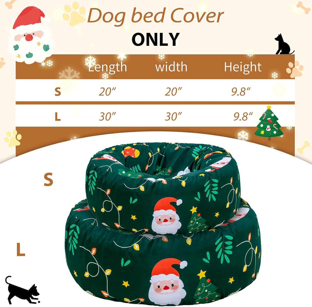 Round Dog Bed Cover Washable Elastic Edged 30×9.8 Inch – Essentials for Dogs - 30*30*9.8 Inch / Christmas BL - image 4