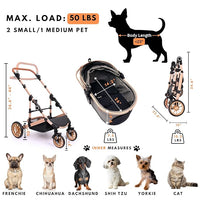Pet Stroller with 4 Wheels, Foldable Pet Travel Carrier for Small/Medium Dogs Cats up to 50lbs, Detachble Portable Pet Bag, Storage Basket, Car Seat 3 in 1 Multifunctional (Tan)