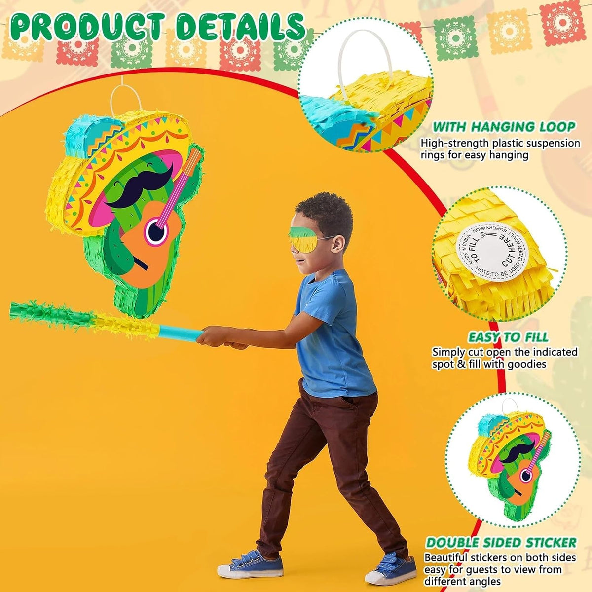 Lewtemi 17.3 inch red chili pepper pinata set with blindfold, pinata stick and confetti - view 16
