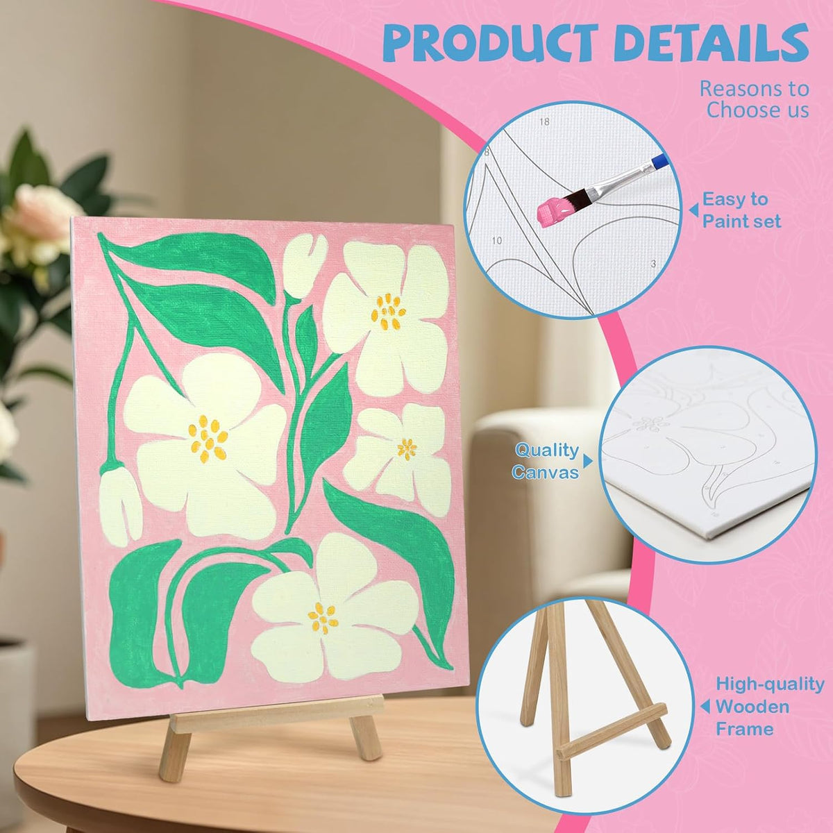 goldentime Kids Paint by Number Kits Including 6 Pre-Drawn Canvas - flowers - image 3