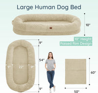 Orthopedic Human Dog Bed, with Faux Fur Washable Cover, Blanket - Linen / Human Dog Bed (72x40x10) - image 2