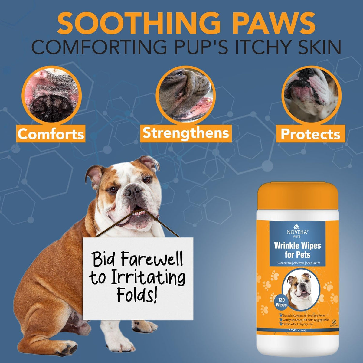 NOVEHA Pet Wipes, Formulated Pet Wipes - 120 Wrinkle Wipes - image 2