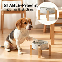 Elevated/Raised Ceramic Dog Bowl with Bamboo Stand，6 Inch 3.6 Cups - Marble Gray / Medium - image 3