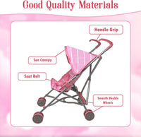 New York Doll Collection 12-inch baby doll with pacifier and pink striped fabric stroller - view 4