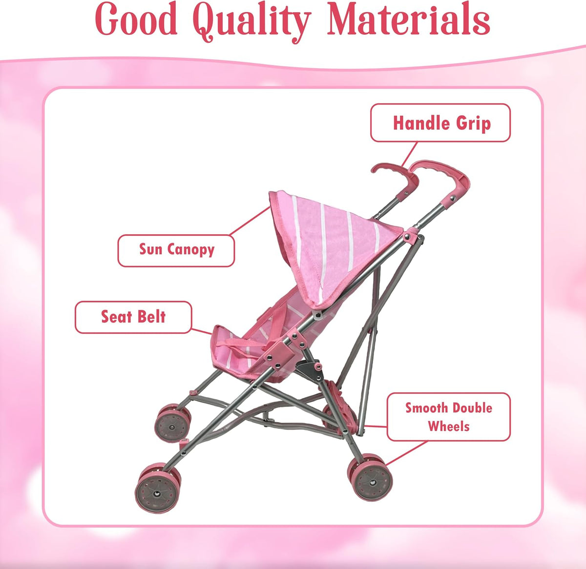 New York Doll Collection 12-inch baby doll with pacifier and pink striped fabric stroller - view 4