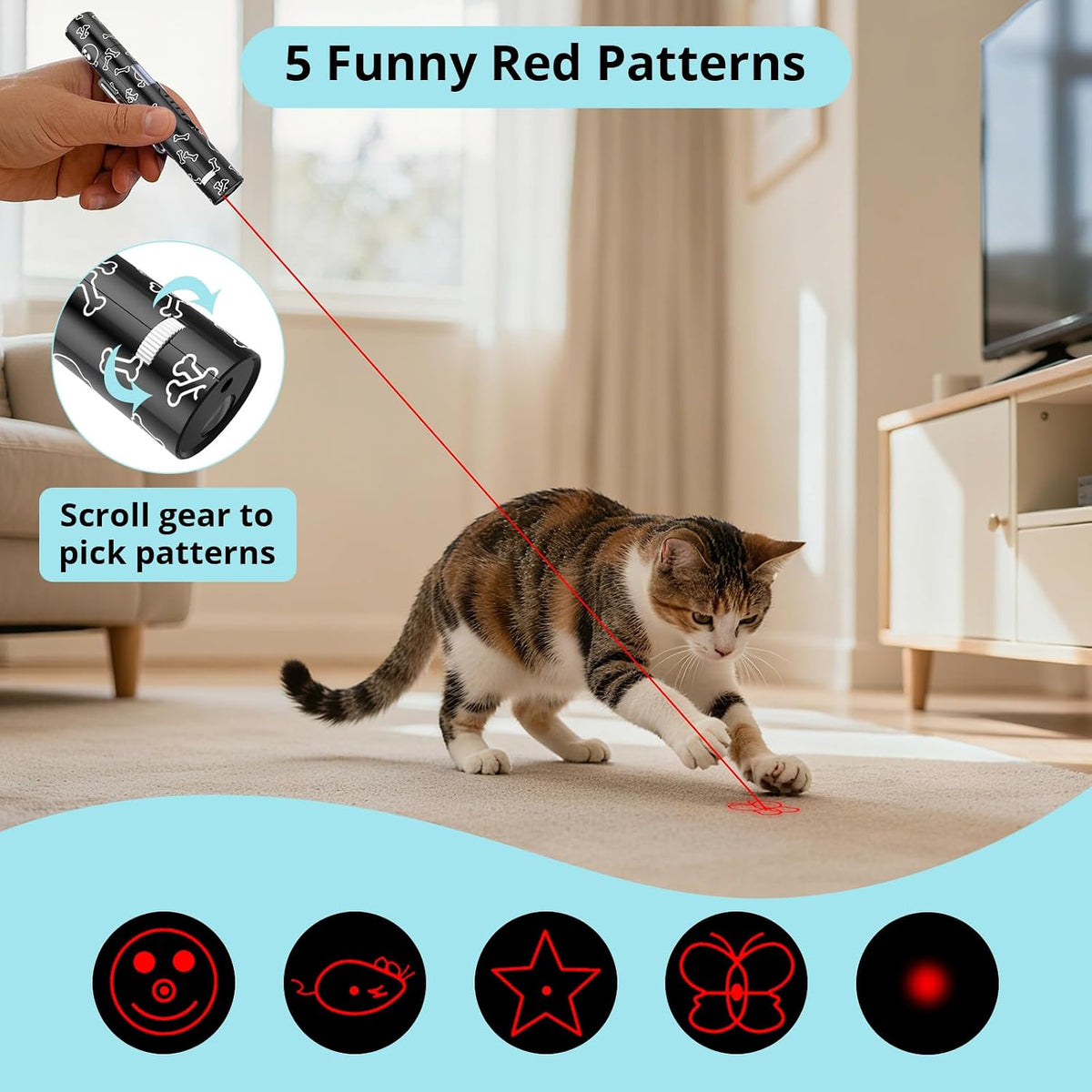 Cat Toy, USB Rechargeable, 3 Light Modes, 5 Fun Patterns, Indoor – Essentials for Cats - 1pcs red light & Display Screen - image 4