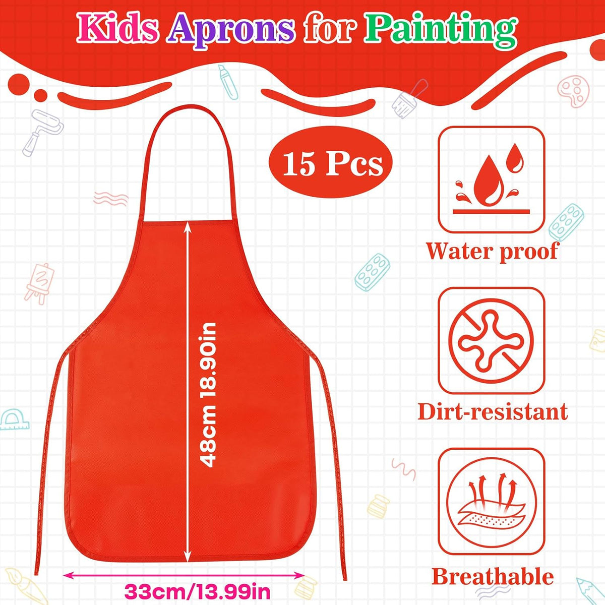 PLULON 8 Pcs Colorful Apron Kids Aprons for Painting Cooking Art Smock – Fun for Kids & Family - Red / 15 - image 2