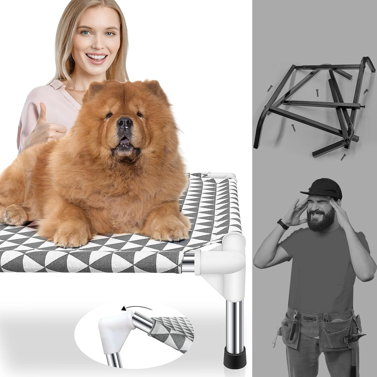 Kuntrust Elevated Outdoor Dog Bed, Medium Size, Cotton Material - Triangle / 4 sided Medium - image 4