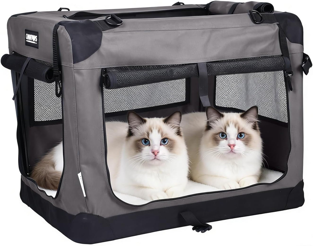 JESPET 3 Door Soft Dog Crates Kennel - Dark Grey / Medium(27"L x 20"W x 20"H)