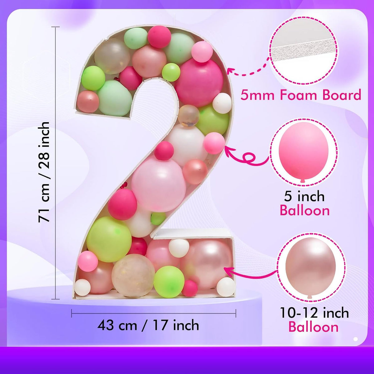 28 inch DIY Mosaic Balloon Number 1 Frame, Party Backdrop Decor – Fun for Kids & Family - Number 2 - image 4