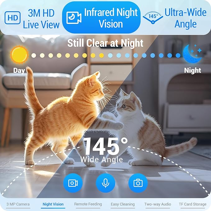 Automatic Cat Feeder with 2K HD Camera: Automatic Dog Feeder with Night Vision, Cat Food Dispenser with 5G WiFi for Multiple Pet, Detachable for Easy Clean - 29 Cup （7L Large Capacity）