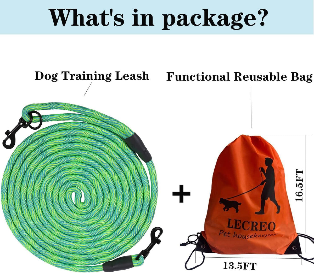 Long Dog Leash Tie-Out Check Cord - Green / 30FT - image 3