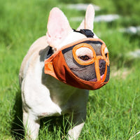 Short Snout Dog Muzzle - Adjustable Breathable Mesh Bulldog Muzzle for Biting Chewing Barking - Orange(Eyehole) / Large/15"-25" - image 4
