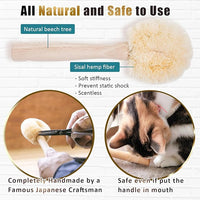 Cat Grooming Massage Tawashi Brush with Wood Handle Less Static Natural Sisal fiber Made in Japan (Type-B)