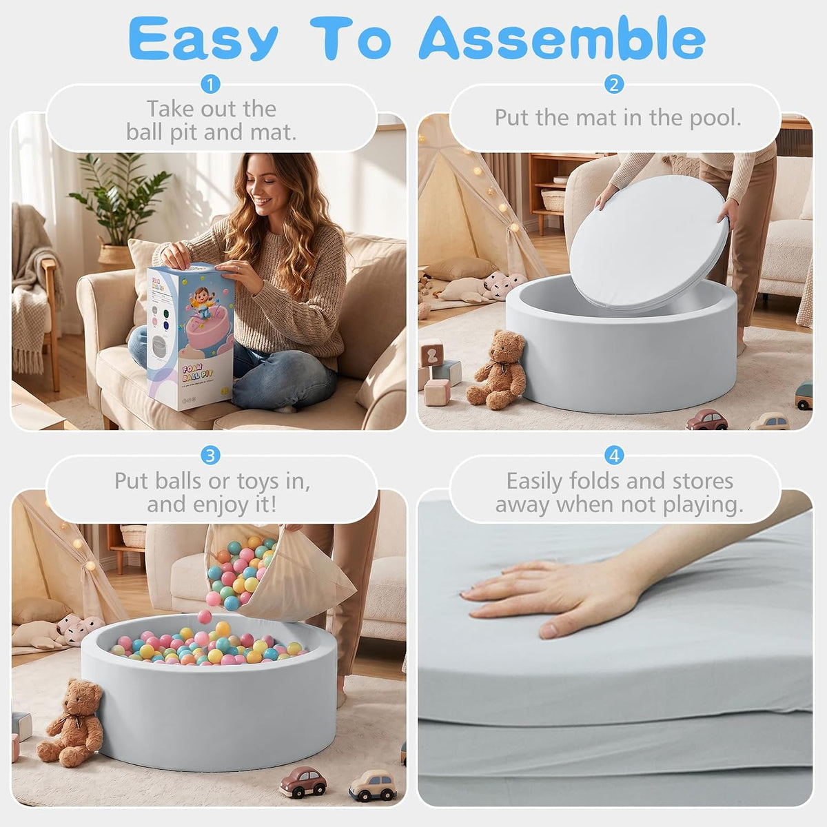 SHJADE Foam Ball Pit, 35.4"x 11.8" Ball Pits for Toddlers-Grey – Fun for Kids & Family - image 3