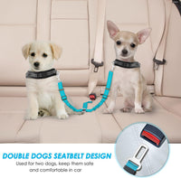 SlowTon Double Dog Seat Belt for Car with Elastic Bungee Buffer - C.Mint Blue / 2 Small in 1 - image 2