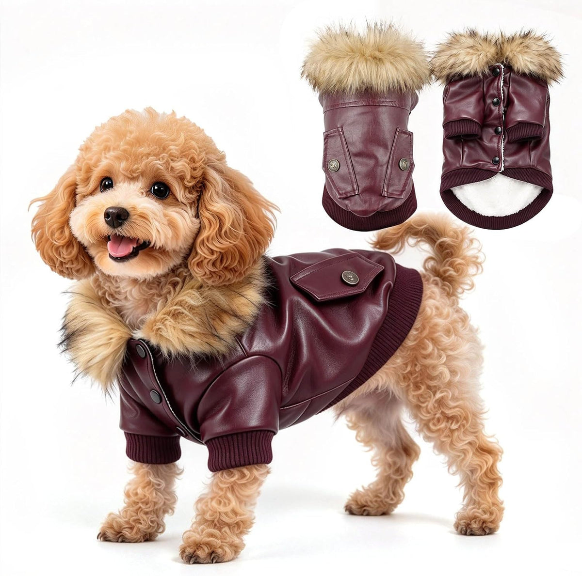 LESYPET Dog Leather Jacket for Small Dogs - Large / Wine Red