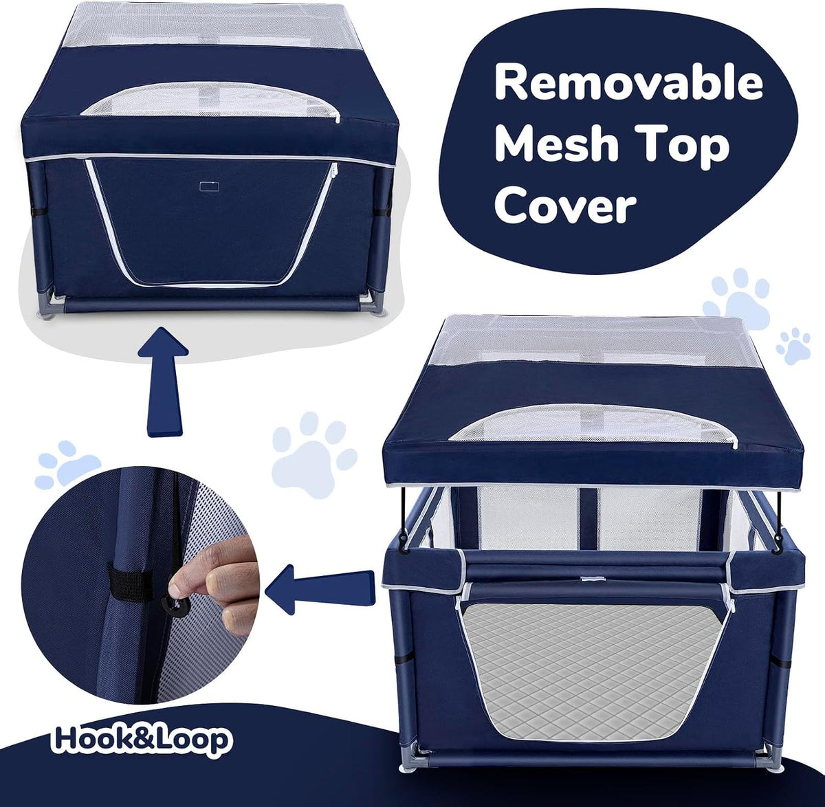Puppy Playpen Indoor for Dog Small Pets - Royal Blue / 42inch Dog Playpen with Top and Pee Pad - image 2