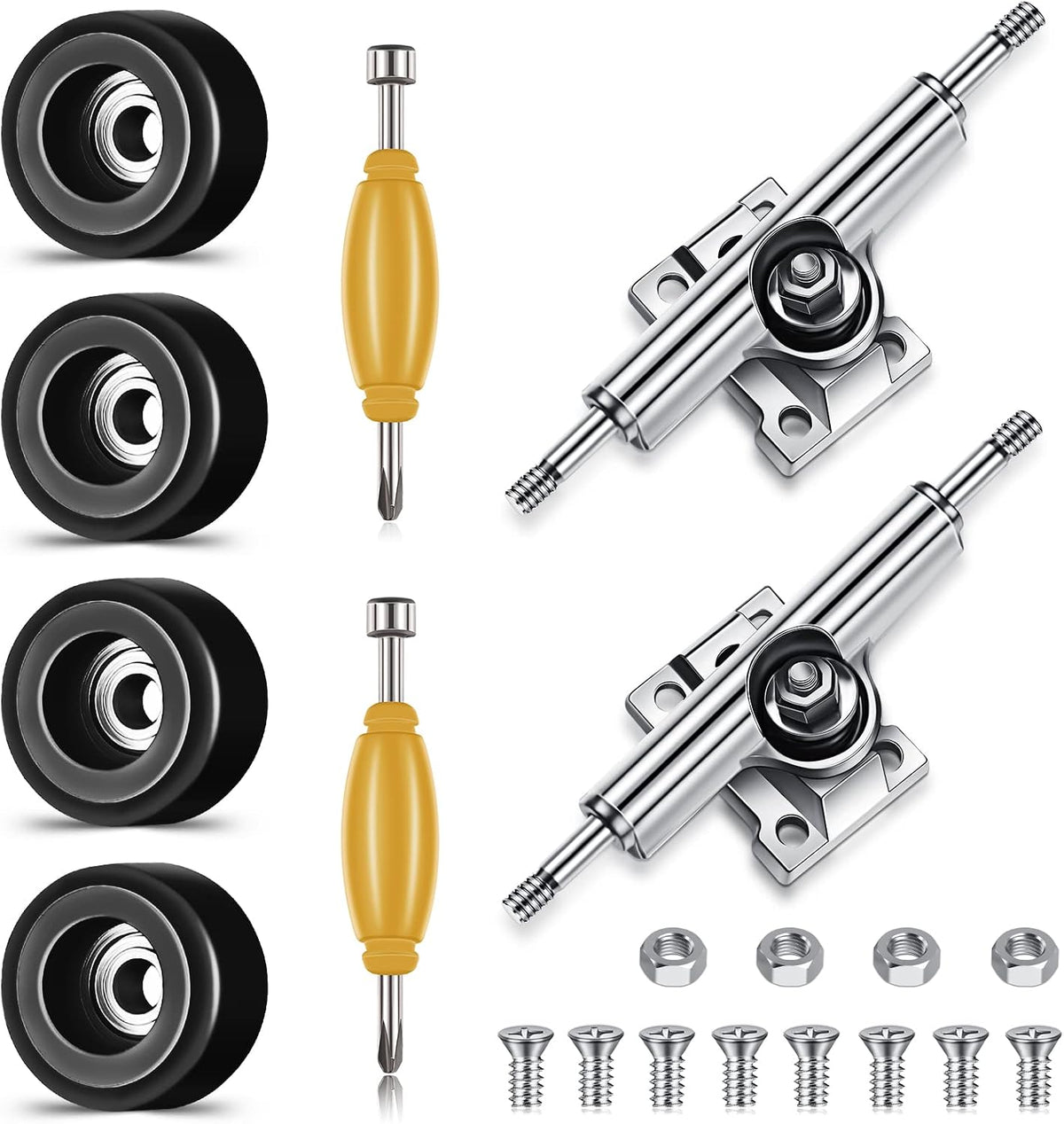 Zhehao fingerboard wheels and trucks set with four bearing wheels, two alloy trucks and two screwdri - view 2