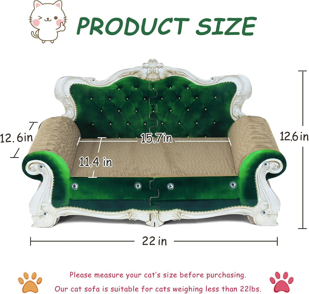 Luxury Cardboard Cat Scratcher Sofa Bed - Green Crown - image 3