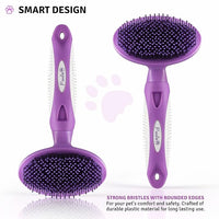 Round Bristle Pet Brush for Dogs and Cats - Soft Dog Brush for Grooming Short or Long Hair - Gentle Tool for Sensitive Skin Removes Dander, Dirt, and Detangles (Purple)